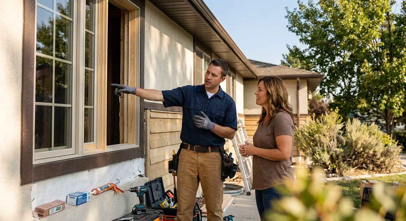 Technician installing a new sliding glass patio door on a Midvale home