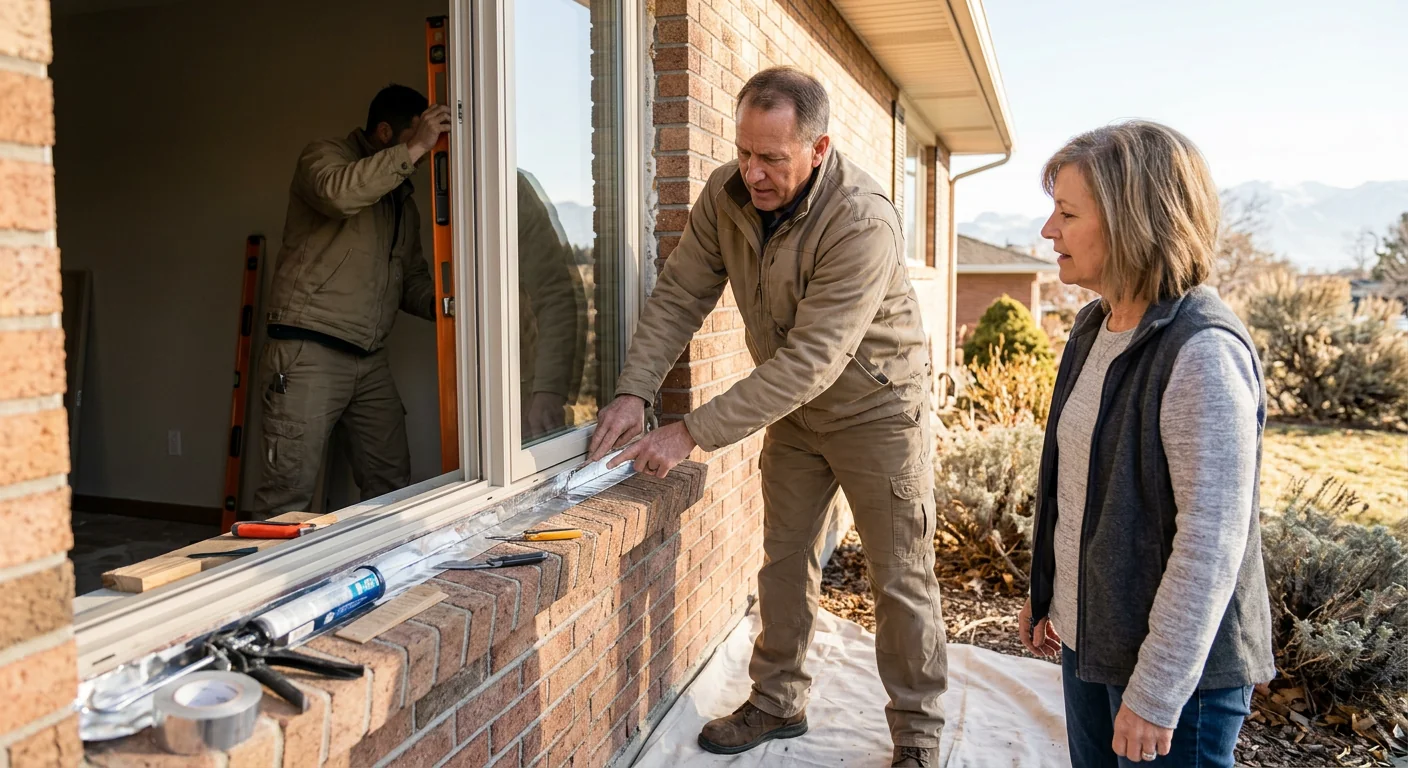 Technician repairing a double hung window sash inside a Midvale home