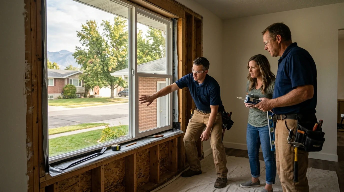 Energy efficient double hung windows installed in a bright Midvale living room