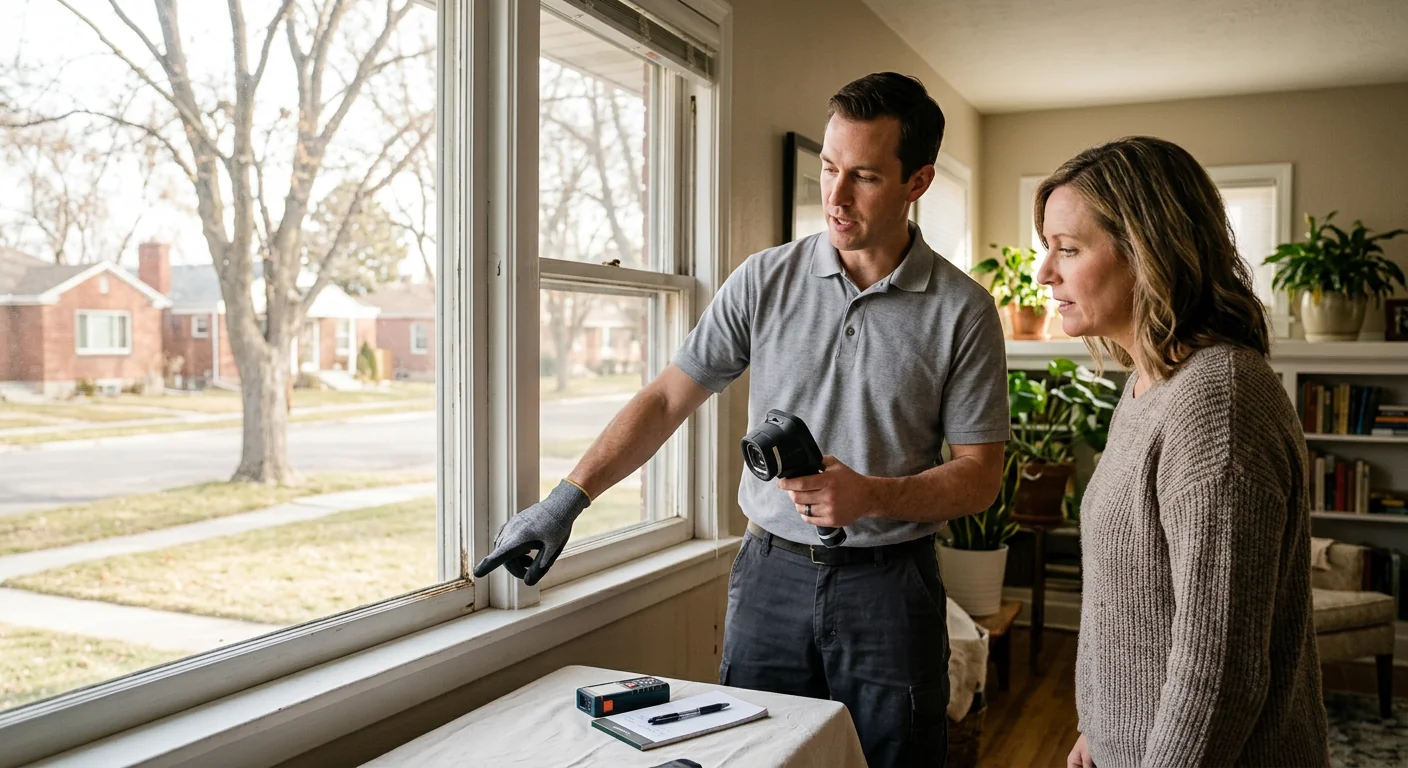 Technician measuring a window in a Midvale home