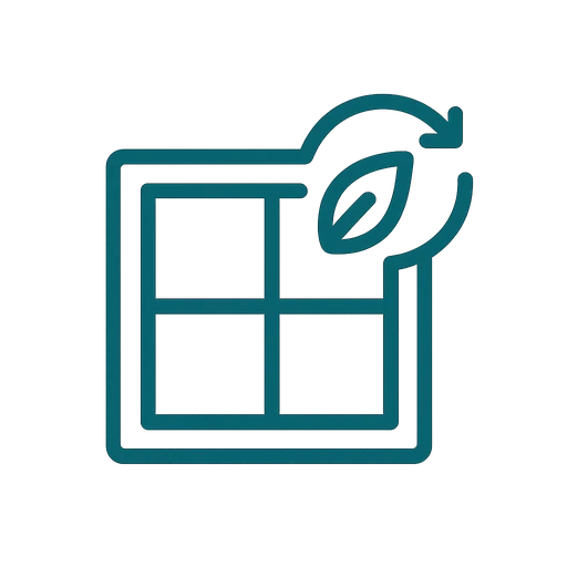 Line icon of a window with an energy efficiency leaf